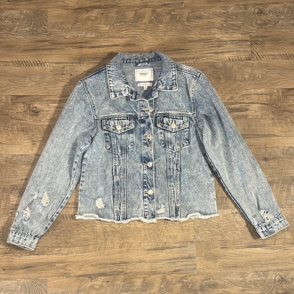 Vervet Los Angeles “Classic Crop Fit” Distressed Blue Denim Jacket - Size S